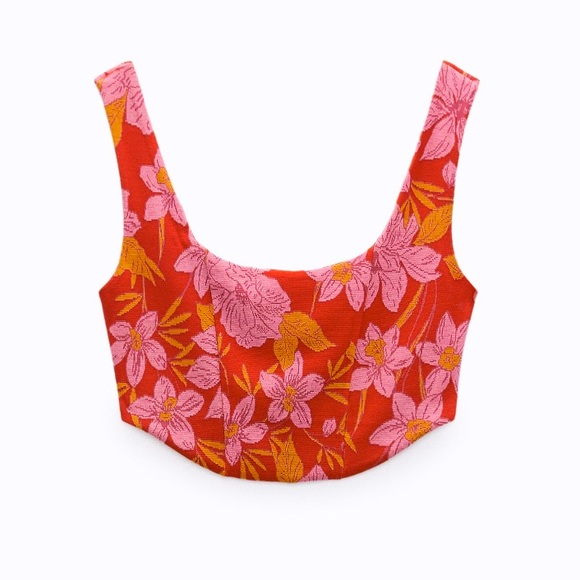 Zara Tops Zara Floral Jacquard Knit Crop Top Poshmark